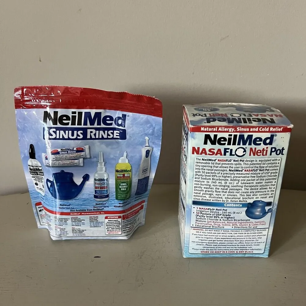 BNIB NeilMed Flu Cold Sinus Relief NasalFlo NetiPot + 73 Sinus Rinse Packets - Picture 2 of 2